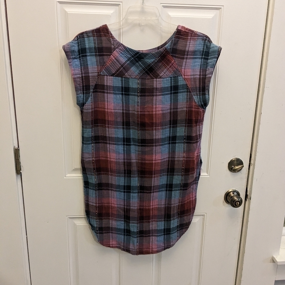 Anthropologie Akemi + Kin Cap Sleeve Plaid Tunic Top - Picture 9 of 9